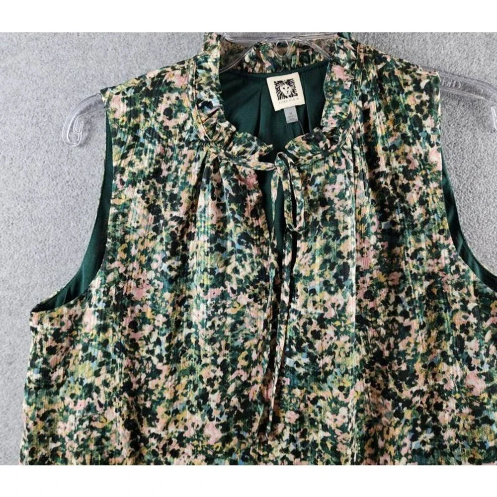 Anne Klein Tulla Printed Tie-Neck Blouse Women's M Pine Forest Multi Pullover - Picture 4 of 13